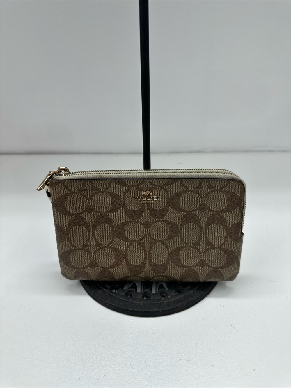 Coach Double Zip Wallet Wristlet in Signature Canvas Khaki